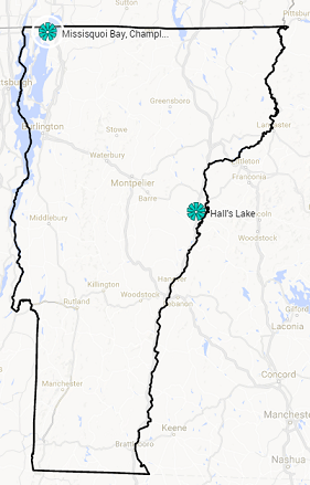 Documented populations of variable-leaved watermilfoil in Vermont